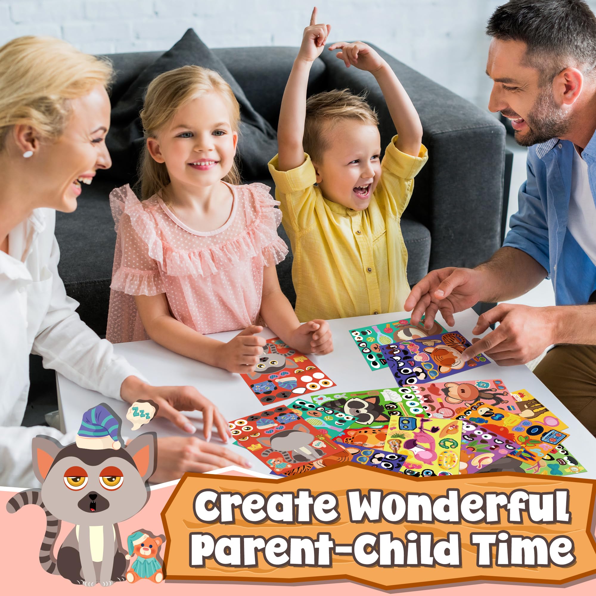 sinceroduct 100 Sheets Make a Face Stickers for Kids - 20 Animal Designs, Waterproof & Reusable DIY Stickers