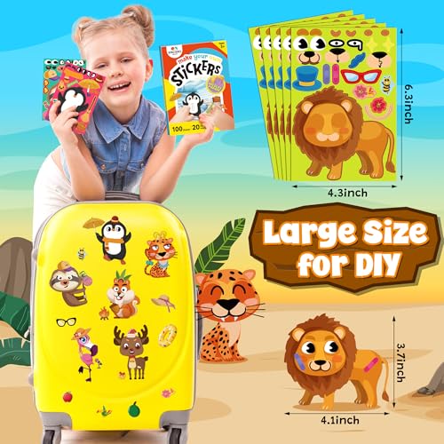 sinceroduct 100 Sheets Make a Face Stickers for Kids - 20 Animal Designs, Waterproof & Reusable DIY Stickers