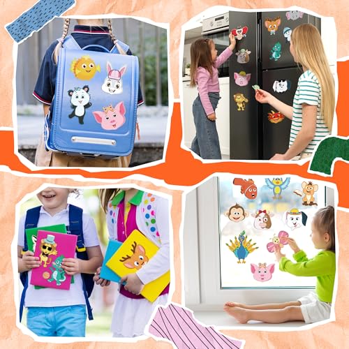 Sinceroduct 100PCS Make Your Own Stickers for Kids – 20 Animal Faces, Reusable & Waterproof Craft Stickers