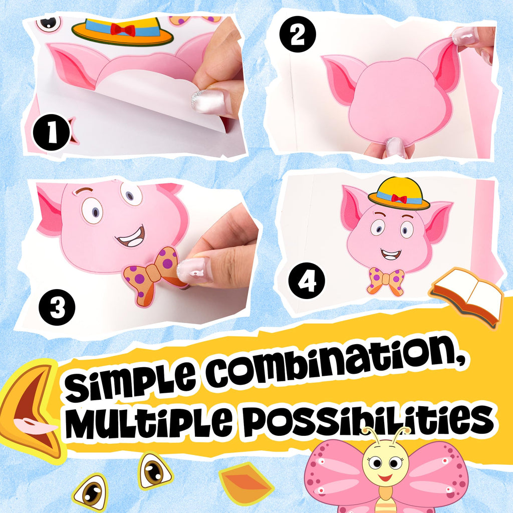 Sinceroduct 100PCS Make Your Own Stickers for Kids – 20 Animal Faces, Reusable & Waterproof Craft Stickers