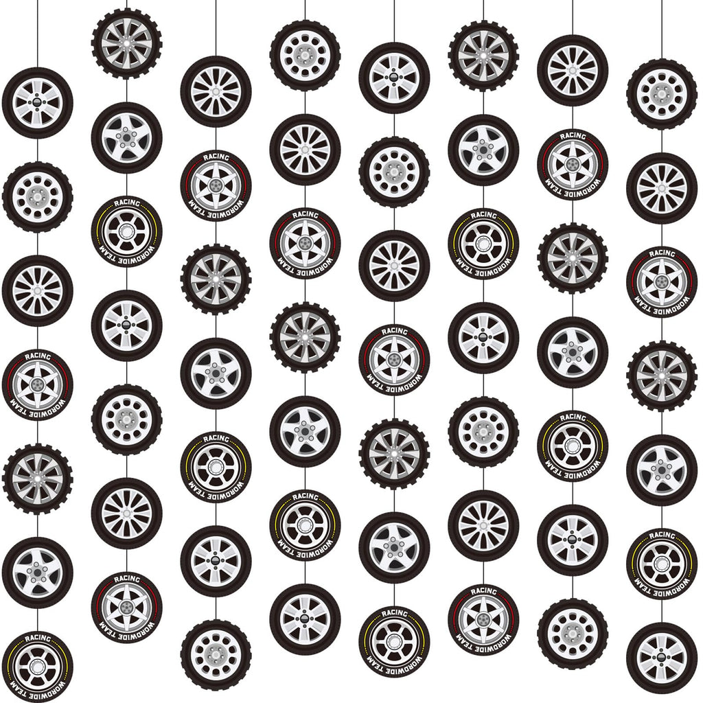 Sinload 8-Piece Race Car Tire Garland Set – Wheel Paper Cutouts for Racing Party Decor