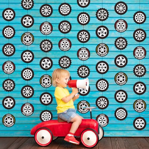 Sinload 8-Piece Race Car Tire Garland Set – Wheel Paper Cutouts for Racing Party Decor