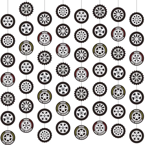 Sinload 8-Piece Race Car Tire Garland Set – Wheel Paper Cutouts for Racing Party Decor