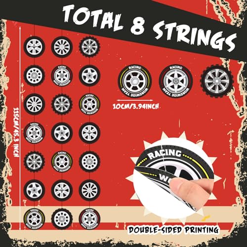 Sinload 8-Piece Race Car Tire Garland Set – Wheel Paper Cutouts for Racing Party Decor