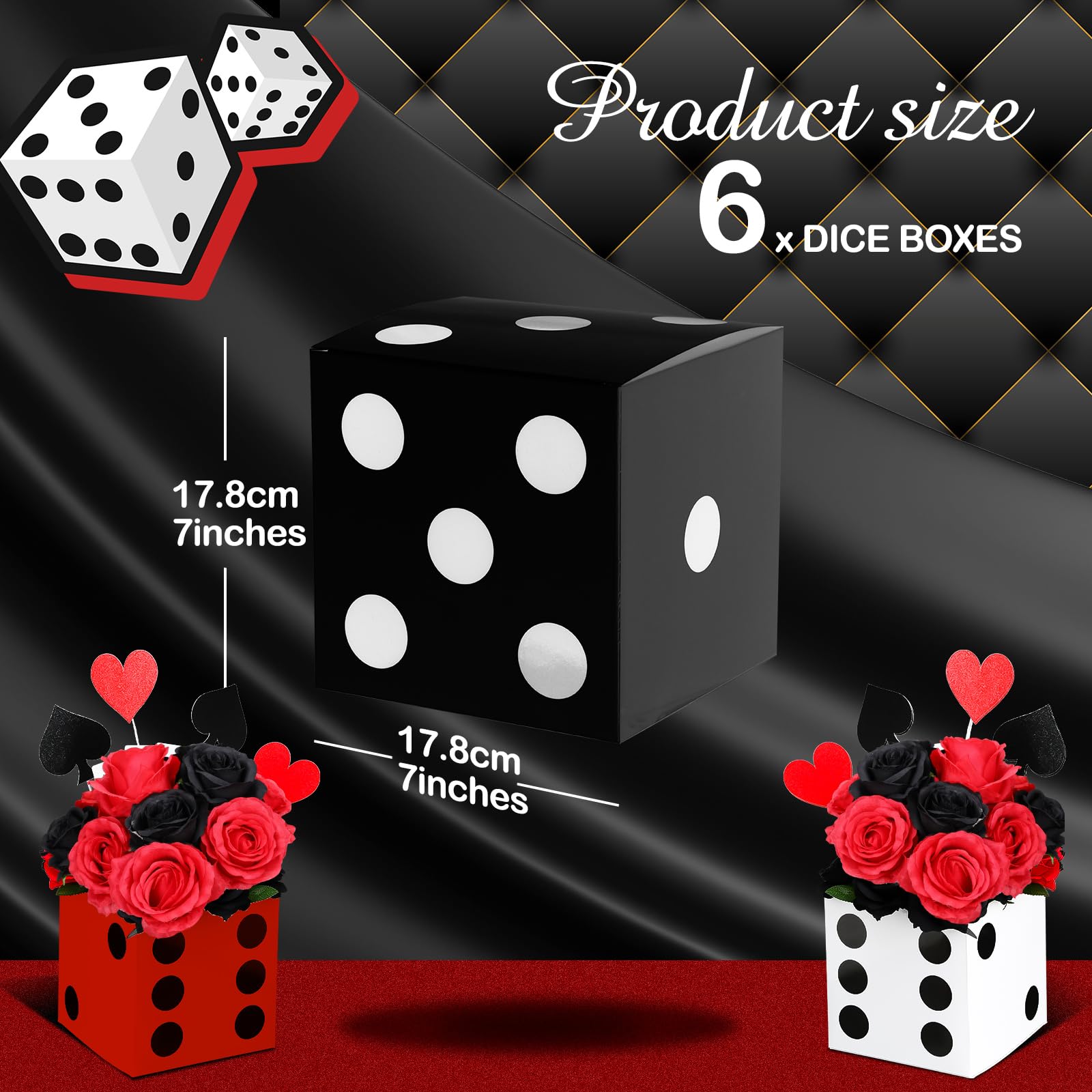 Sinmoe 6-Pack Multicolor Dice Favor Boxes – 7x7x7 Inch Cardboard Casino Decor