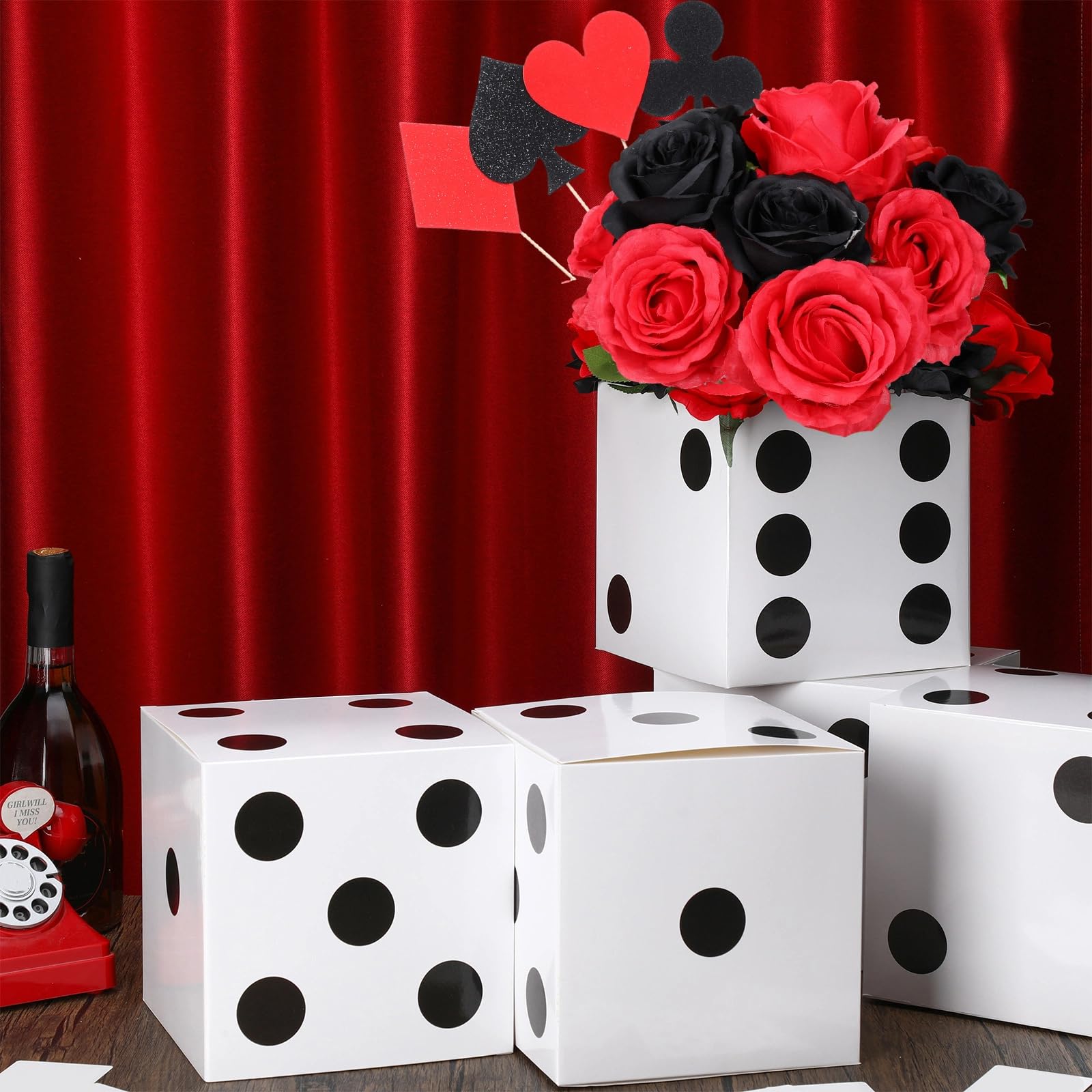 Sinmoe 6-Pack White Dice Favor Boxes – 7x7x7 Inch Cardboard Casino Centerpieces for Party Decorations