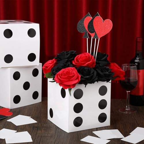 Sinmoe 6-Pack White Dice Favor Boxes – 7x7x7 Inch Cardboard Casino Centerpieces for Party Decorations