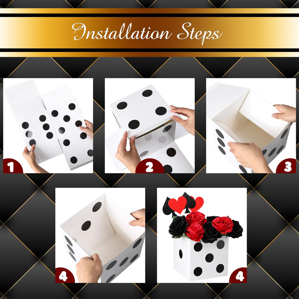 Sinmoe 6-Pack White Dice Favor Boxes – 7x7x7 Inch Cardboard Casino Centerpieces for Party Decorations