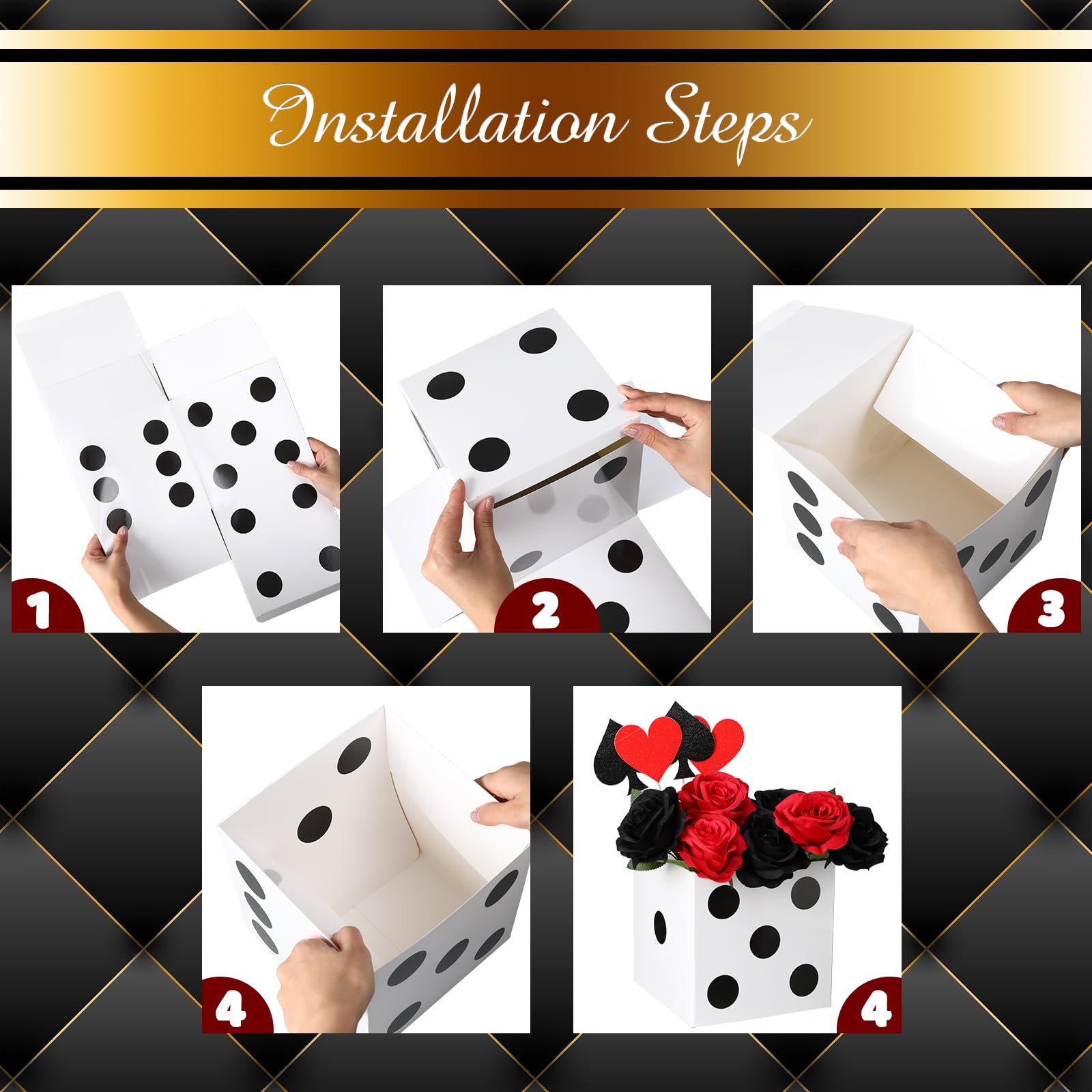 Sinmoe 6-Pack White Dice Favor Boxes – 7x7x7 Inch Cardboard Casino Centerpieces for Party Decorations