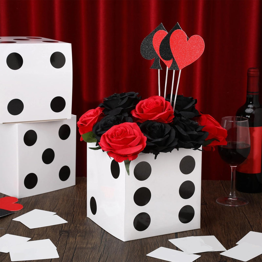 Sinmoe 6-Pack White Dice Favor Boxes – 7x7x7 Inch Cardboard Casino Centerpieces for Party Decorations