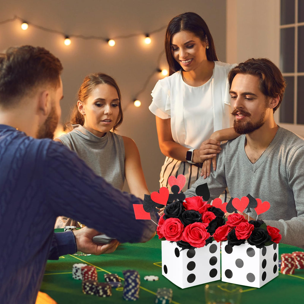 Sinmoe 6-Pack White Dice Favor Boxes – 7x7x7 Inch Cardboard Casino Centerpieces for Party Decorations