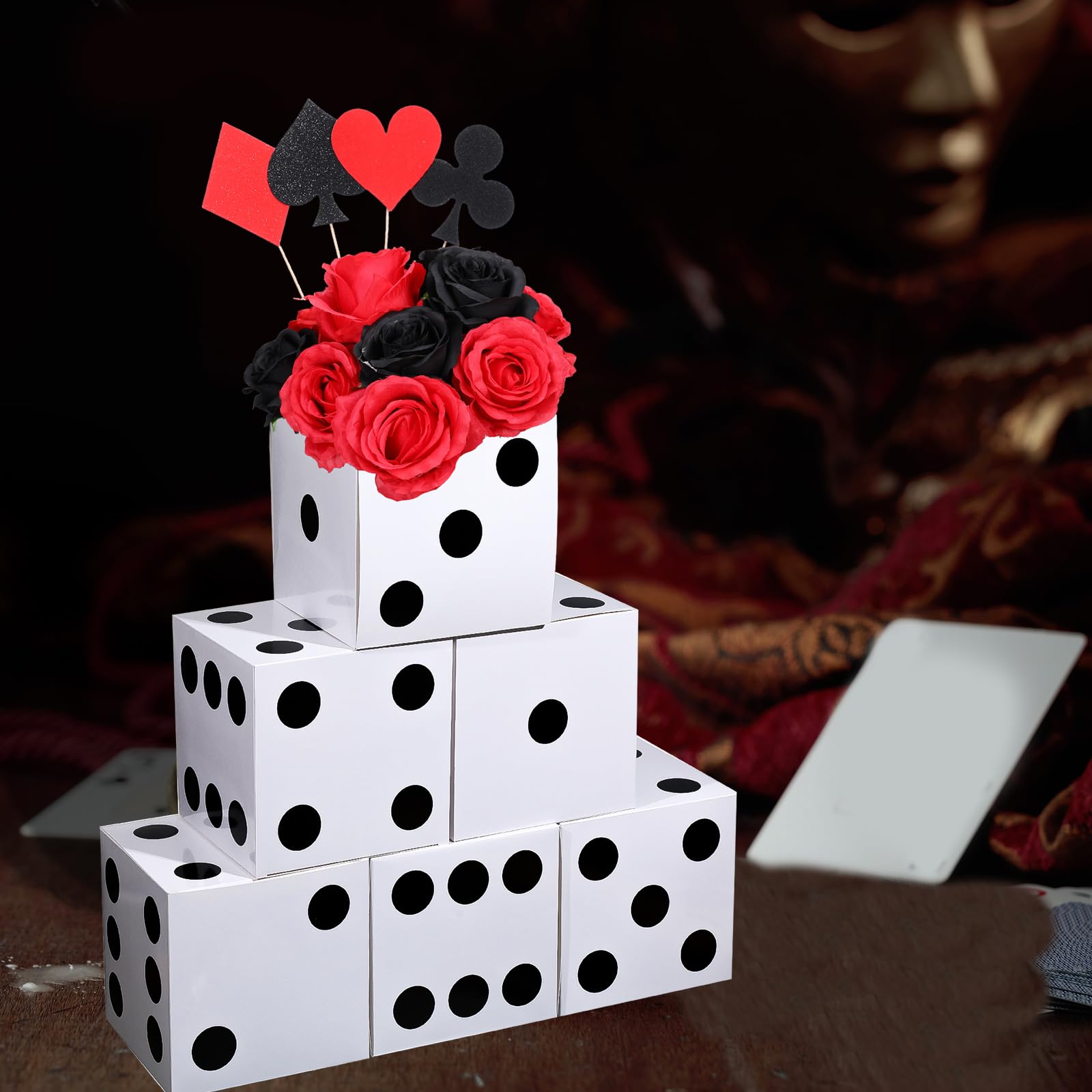 Sinmoe 6-Pack White Dice Favor Boxes – 7x7x7 Inch Cardboard Casino Centerpieces for Party Decorations