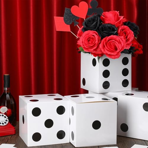 Sinmoe 6-Pack White Dice Favor Boxes – 7x7x7 Inch Cardboard Casino Centerpieces for Party Decorations