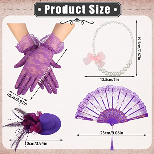 Sintege 4-Piece Girls Tea Party Set – Fascinator Hat, Pearl Necklace, Lace Fan & Gloves