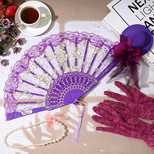 Sintege 4-Piece Girls Tea Party Set – Fascinator Hat, Pearl Necklace, Lace Fan & Gloves