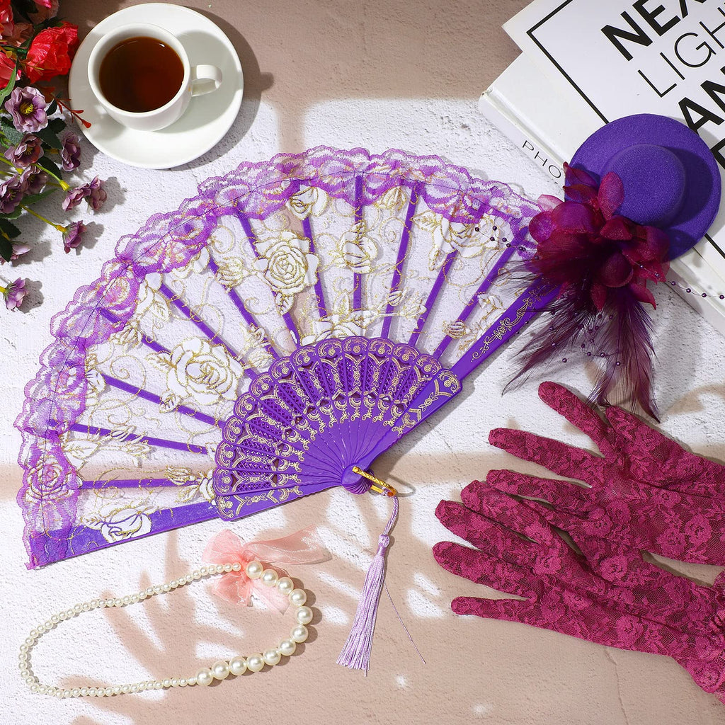 Sintege 4-Piece Girls Tea Party Set – Fascinator Hat, Pearl Necklace, Lace Fan & Gloves