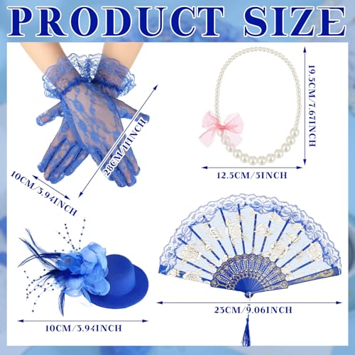 Sintege 4-Piece Girls Tea Party Set: Fascinator Hat, Pearl Necklace, Lace Fan & Gloves for Kids