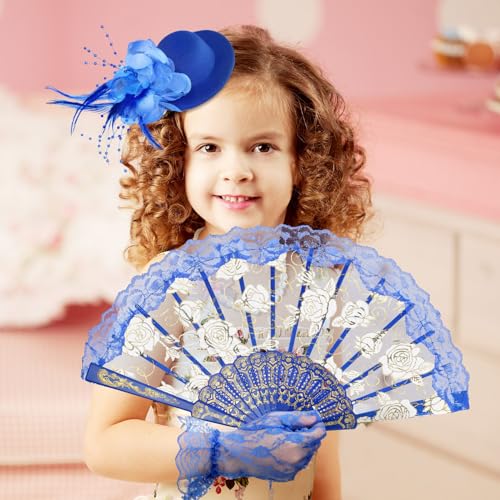 Sintege 4-Piece Girls Tea Party Set: Fascinator Hat, Pearl Necklace, Lace Fan & Gloves for Kids