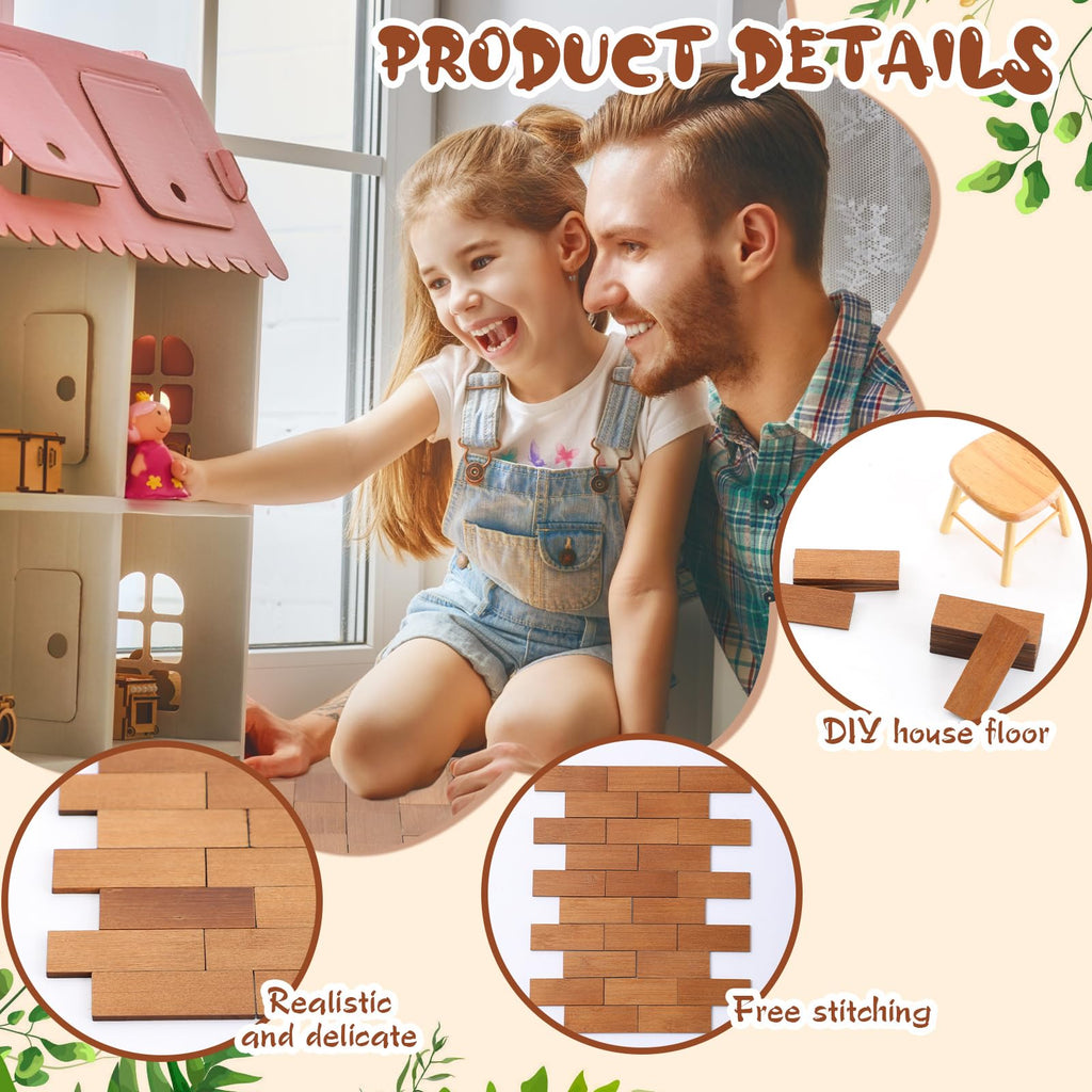 Sintuff 200pcs Miniature Dollhouse Flooring - 1:12 Scale Bamboo Wood Floor Boards for DIY (Pale Brown)