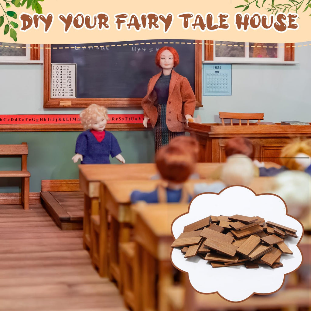 Sintuff 200pcs Miniature Dollhouse Flooring - 1:12 Scale Bamboo Wood Floor Boards for DIY (Pale Brown)