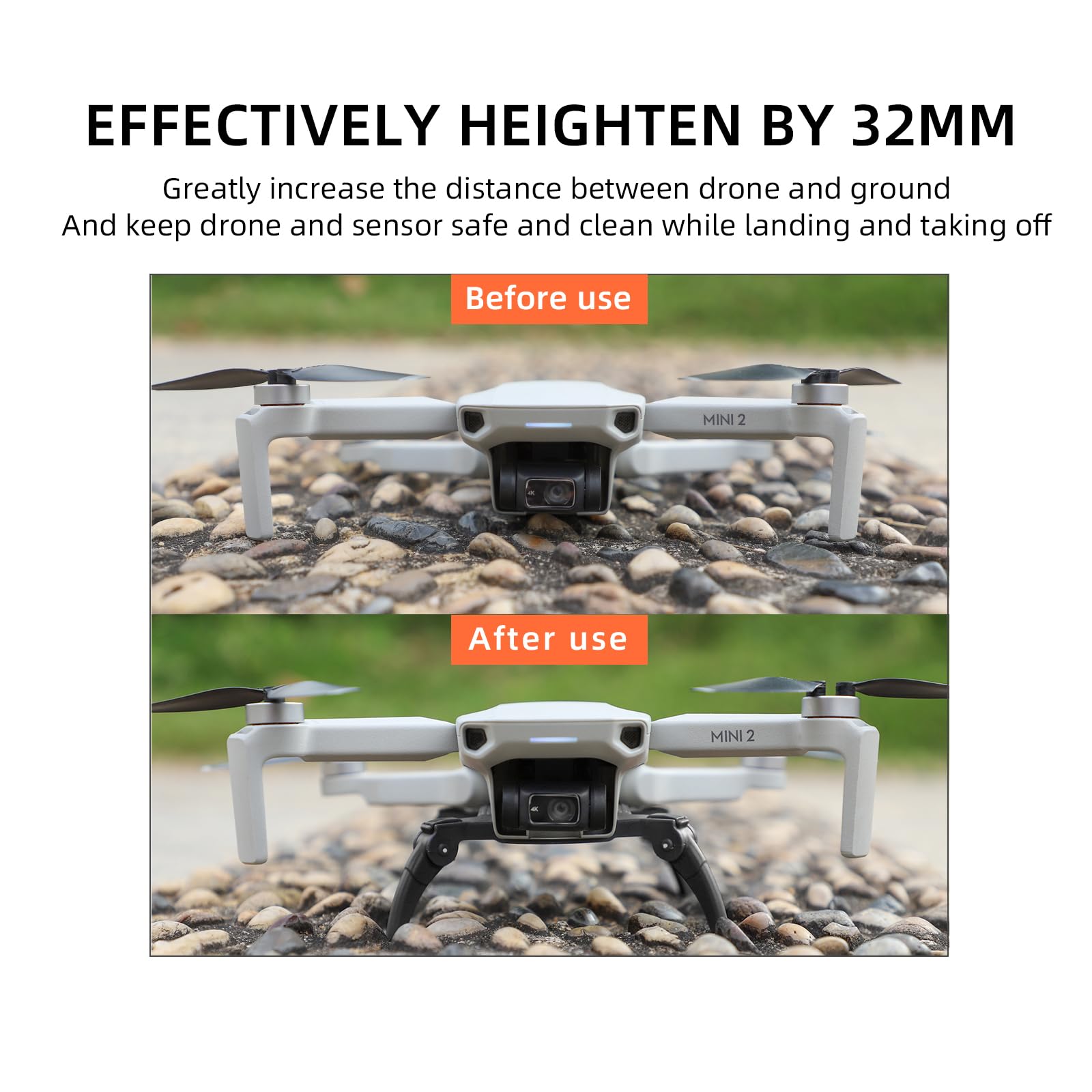 Sinyutia Foldable Landing Gear for DJI Mini 4K / Mini 2 SE / Mini 2 – Gray Spider Legs with 32mm Height Boost