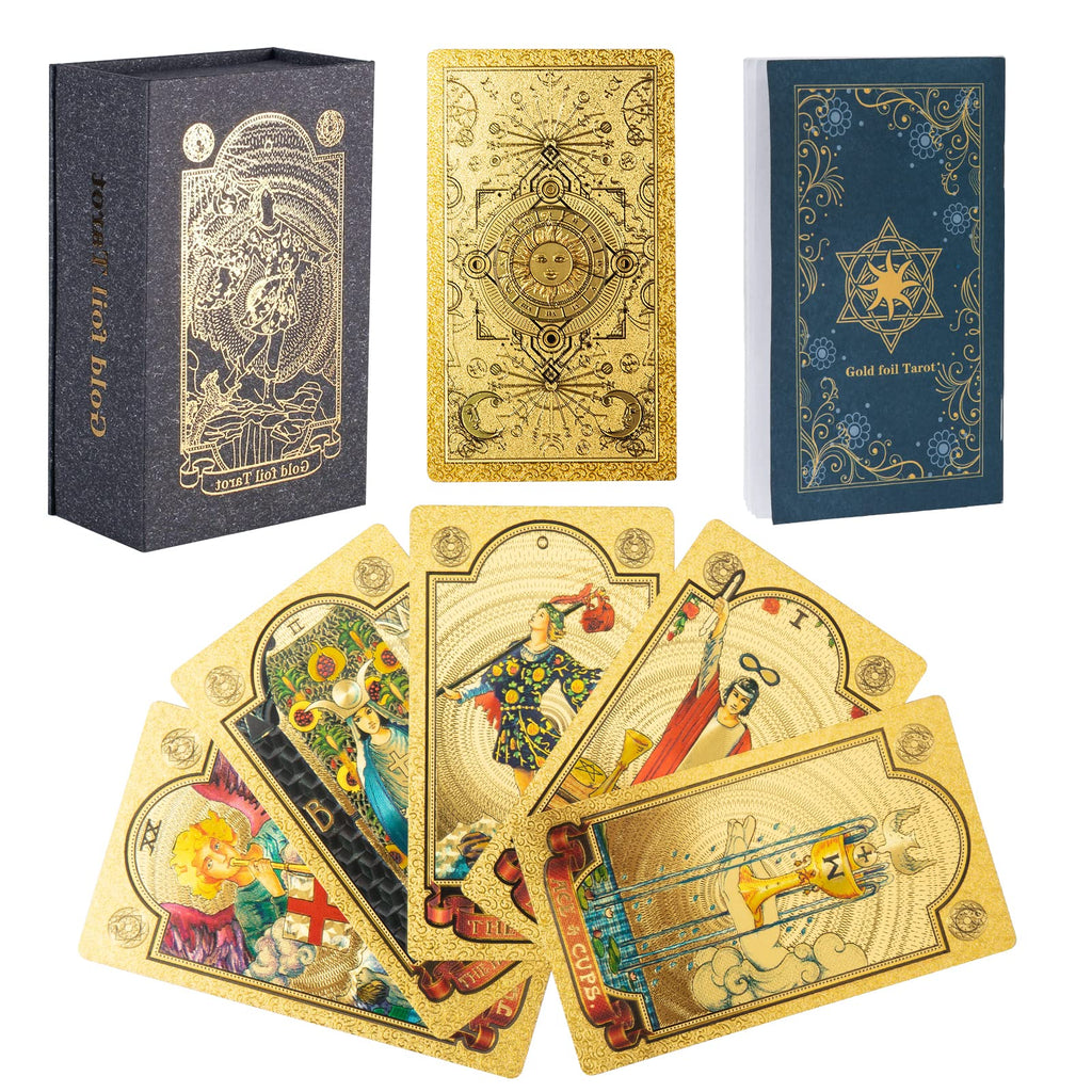 SIOKUY Gold Sun Tarot Deck: 78-Card Holographic PVC Foil Set for Beginners