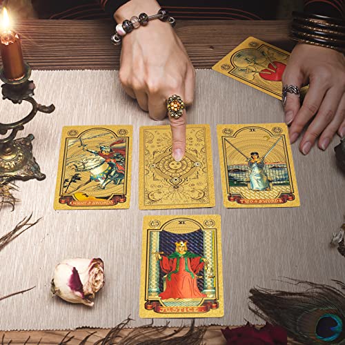 SIOKUY Gold Sun Tarot Deck: 78-Card Holographic PVC Foil Set for Beginners