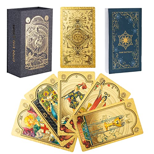 SIOKUY Gold Sun Tarot Deck: 78-Card Holographic PVC Foil Set for Beginners
