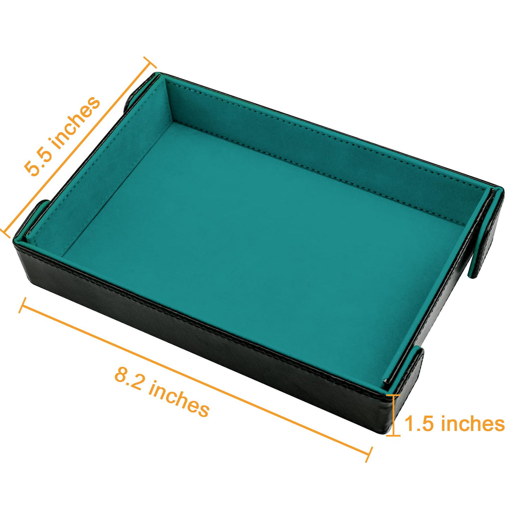 SIQUK 2-Pack Magnetic Folding Dice Trays - Rectangular PU Leather Rolling Tray Set for D&D and RPG Games (Cyan and Black)