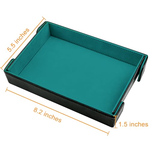 SIQUK 2-Pack Magnetic Folding Dice Trays - Rectangular PU Leather Rolling Tray Set for D&D and RPG Games (Cyan and Black)