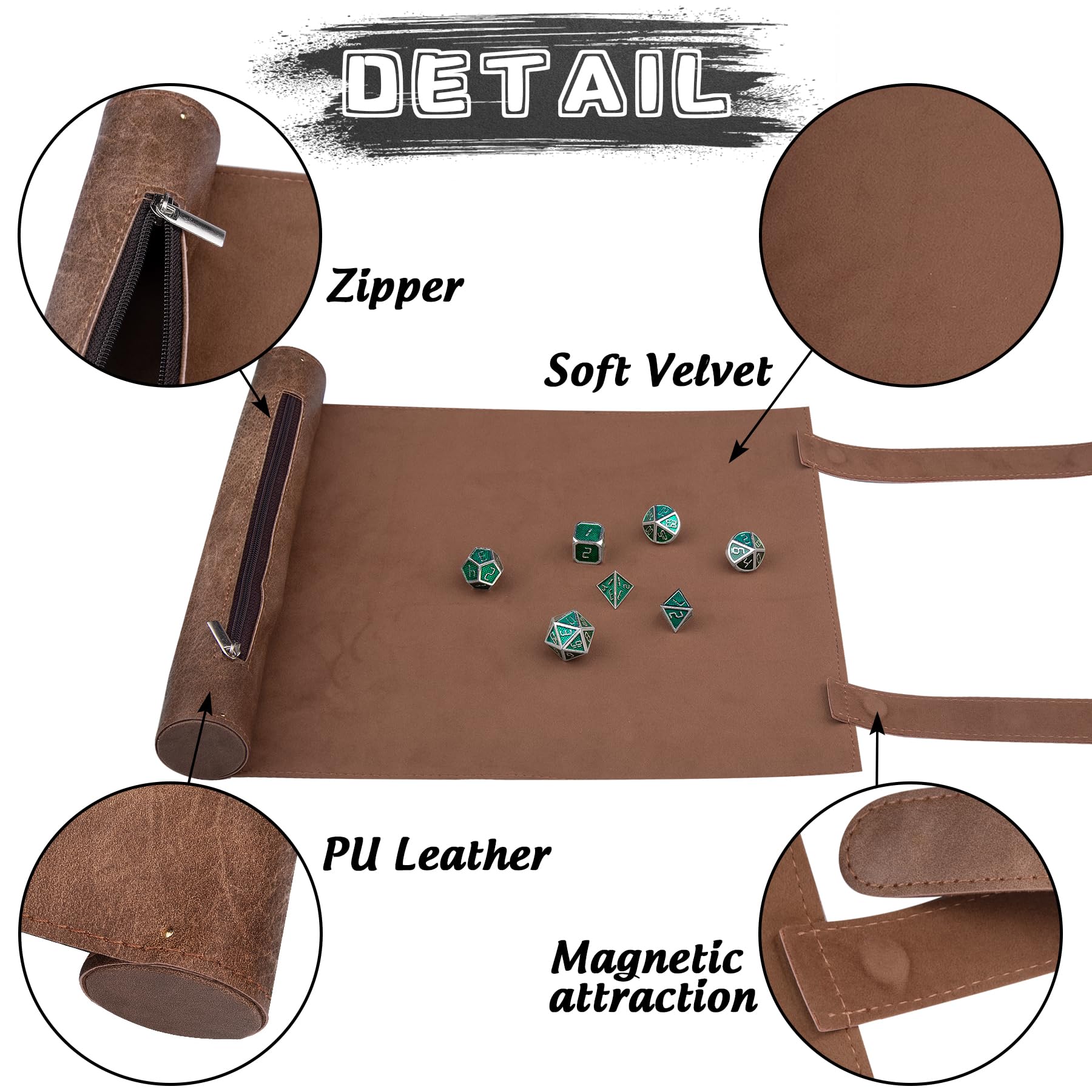 SIQUK 2-Piece Magnetic Dice Mat Tray - Camel & Black PU Leather Rolling Mat for D&D RPG