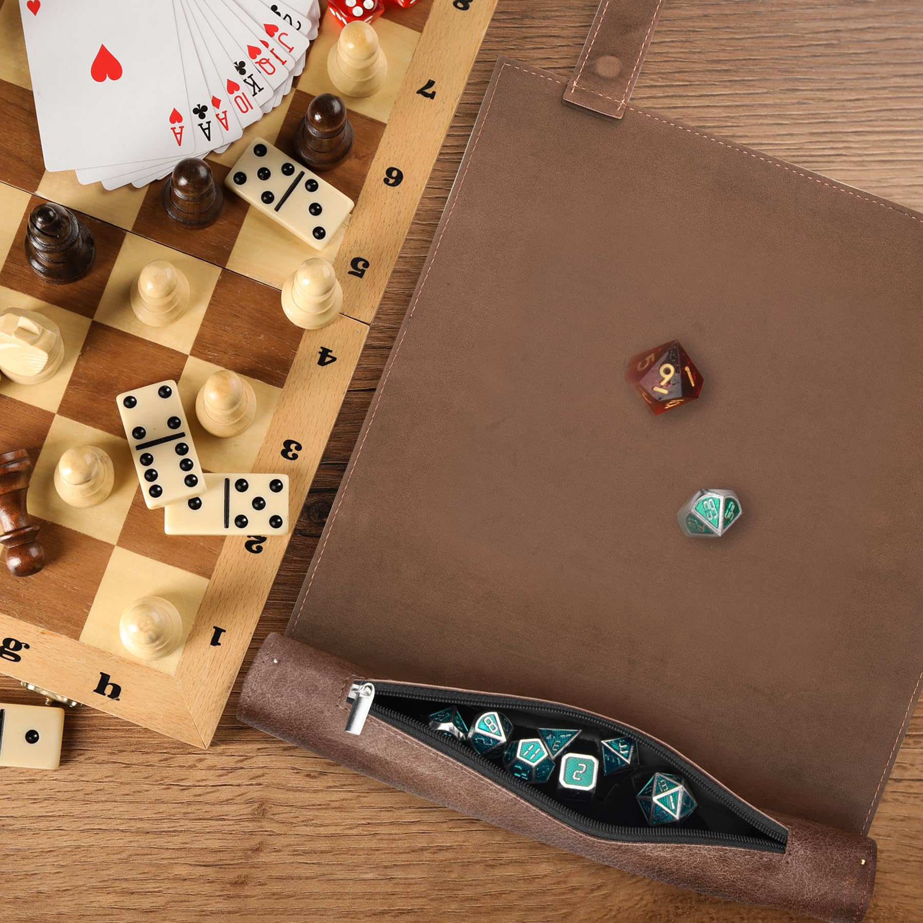 SIQUK 2-Piece Magnetic Dice Mat Tray - Camel & Black PU Leather Rolling Mat for D&D RPG