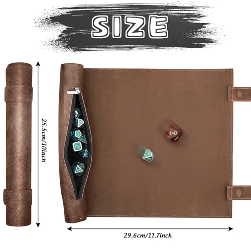 SIQUK 2-Piece Magnetic Dice Mat Tray - Camel & Black PU Leather Rolling Mat for D&D RPG