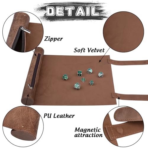 SIQUK 2-Piece Magnetic Dice Mat Tray - Camel & Black PU Leather Rolling Mat for D&D RPG