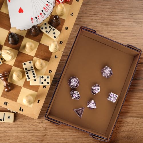SIQUK 2-Piece Magnetic Folding Dice Tray Set – Green & Camel PU Leather Rectangle Dice Rolling Tray for D&D RPG