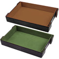 SIQUK 2-Piece Magnetic Folding Dice Tray Set – Green & Camel PU Leather Rectangle Dice Rolling Tray for D&D RPG