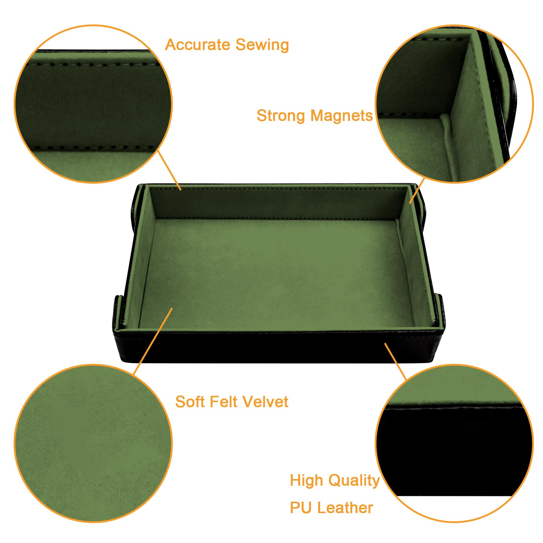 SIQUK 2-Piece Magnetic Folding Dice Tray Set – Green & Camel PU Leather Rectangle Dice Rolling Tray for D&D RPG