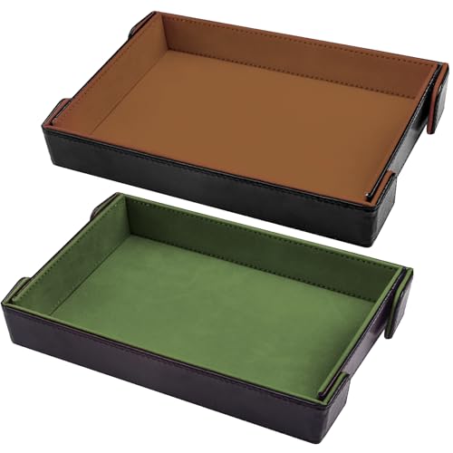 SIQUK 2-Piece Magnetic Folding Dice Tray Set – Green & Camel PU Leather Rectangle Dice Rolling Tray for D&D RPG