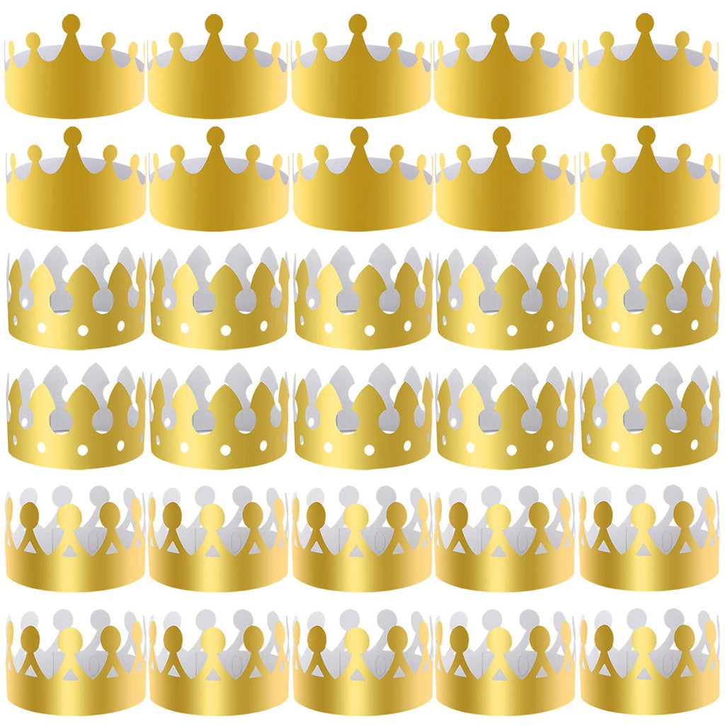 SIQUK 27 Pack Gold Paper Crowns - 3 Styles, Foil Party Hats for Kids & Adults