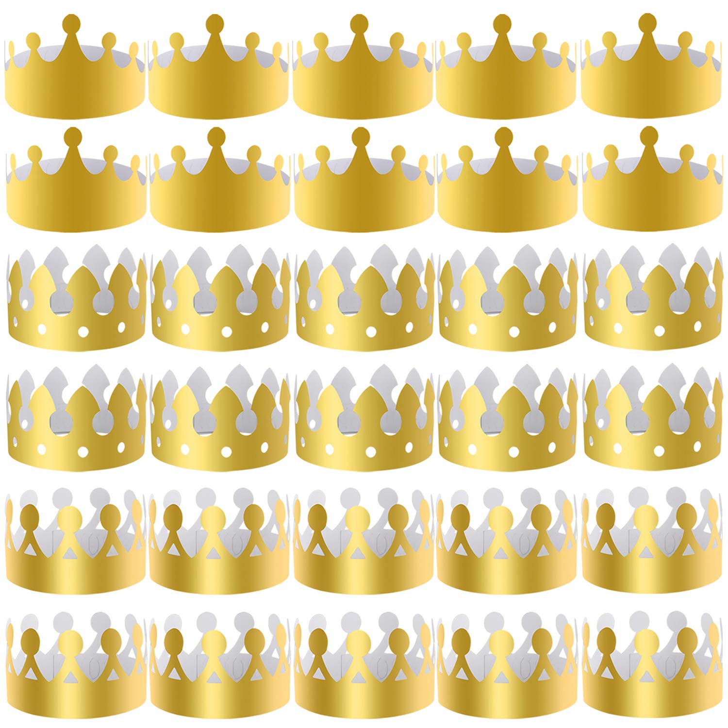 SIQUK 27 Pack Gold Paper Crowns - 3 Styles, Foil Party Hats for Kids & Adults