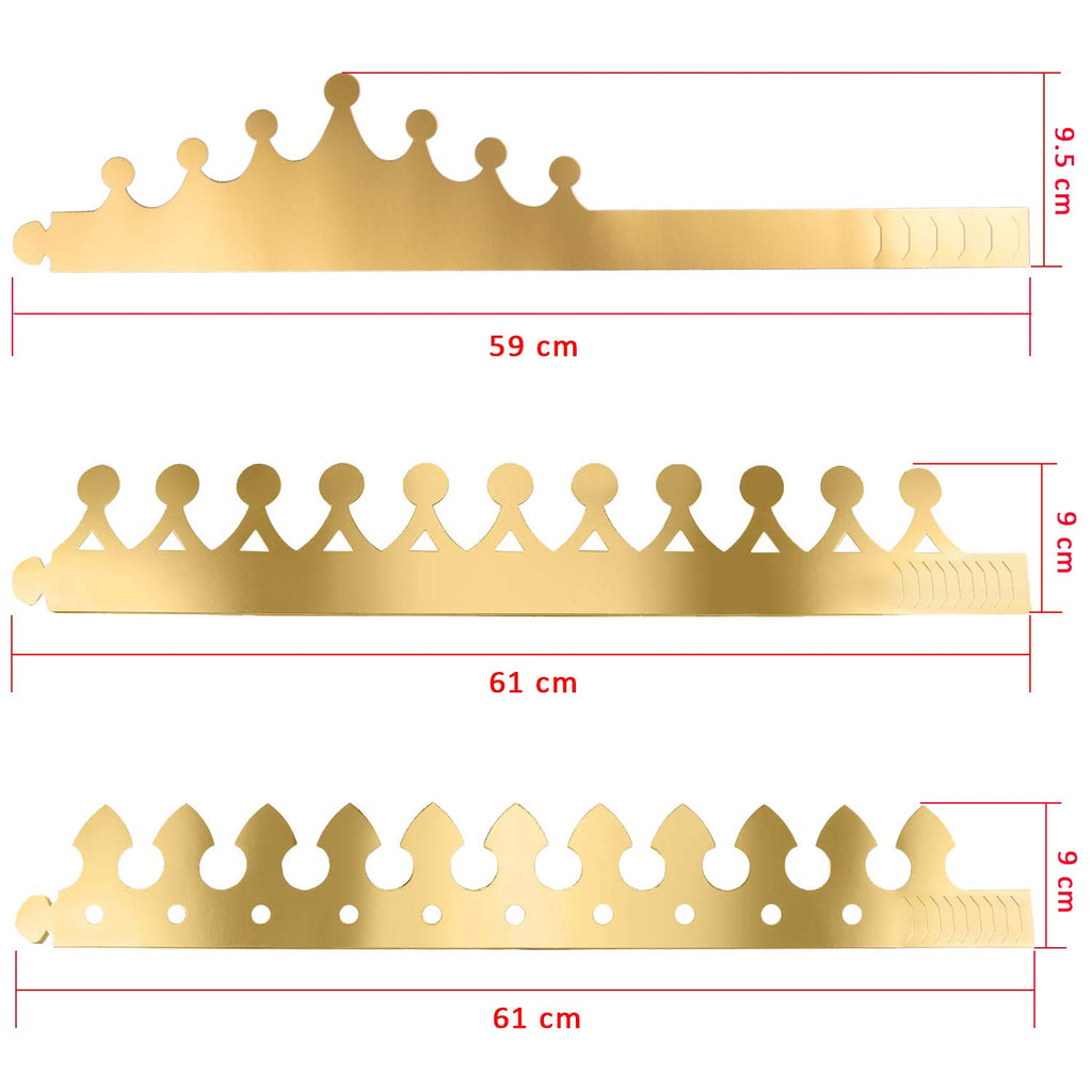 SIQUK 27 Pack Gold Paper Crowns - 3 Styles, Foil Party Hats for Kids & Adults