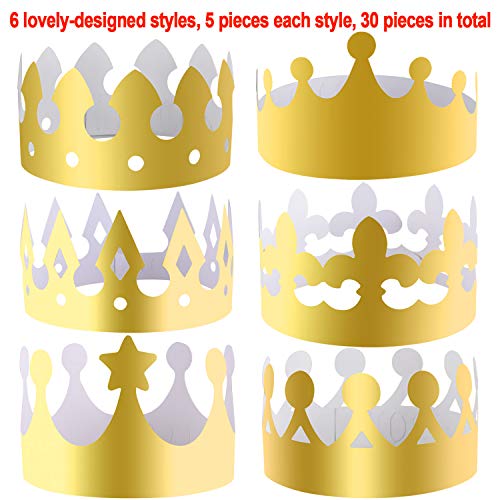 SIQUK 30 Pieces Gold Paper Party Crowns – King Hats for Birthdays and Celebrations