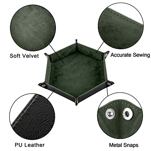 SIQUK 4-Pack Hexagon Dice Trays in Dark Green, Violet, Red, Black – Foldable PU Leather Dice Roller for DND & RPG Games