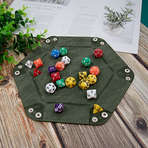 SIQUK 4-Pack Hexagon Dice Trays in Dark Green, Violet, Red, Black – Foldable PU Leather Dice Roller for DND & RPG Games