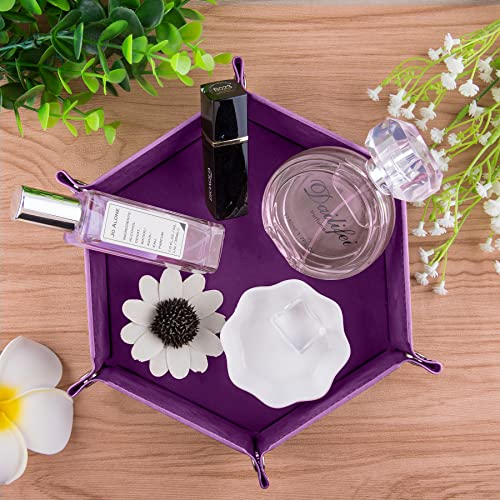 SIQUK 4-Pack Hexagon Dice Trays in Dark Green, Violet, Red, Black – Foldable PU Leather Dice Roller for DND & RPG Games