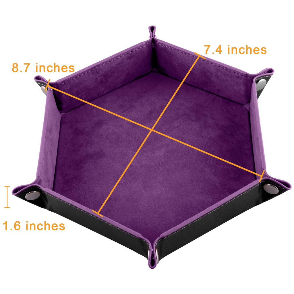 SIQUK 4-Pack Hexagon Dice Trays in Dark Green, Violet, Red, Black – Foldable PU Leather Dice Roller for DND & RPG Games