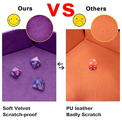SIQUK 4-Pack Hexagon Dice Trays – PU Leather & Velvet, Collapsible, Portable for DND/RPG (Black, Cyan, Violet, Royal Blue)