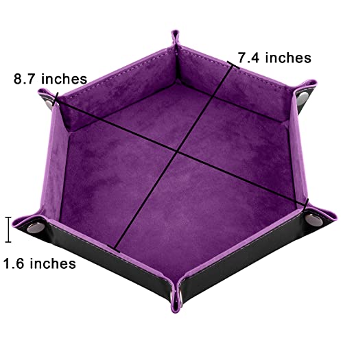 SIQUK 4-Pack Hexagon Dice Trays – PU Leather & Velvet, Collapsible, Portable for DND/RPG (Black, Cyan, Violet, Royal Blue)