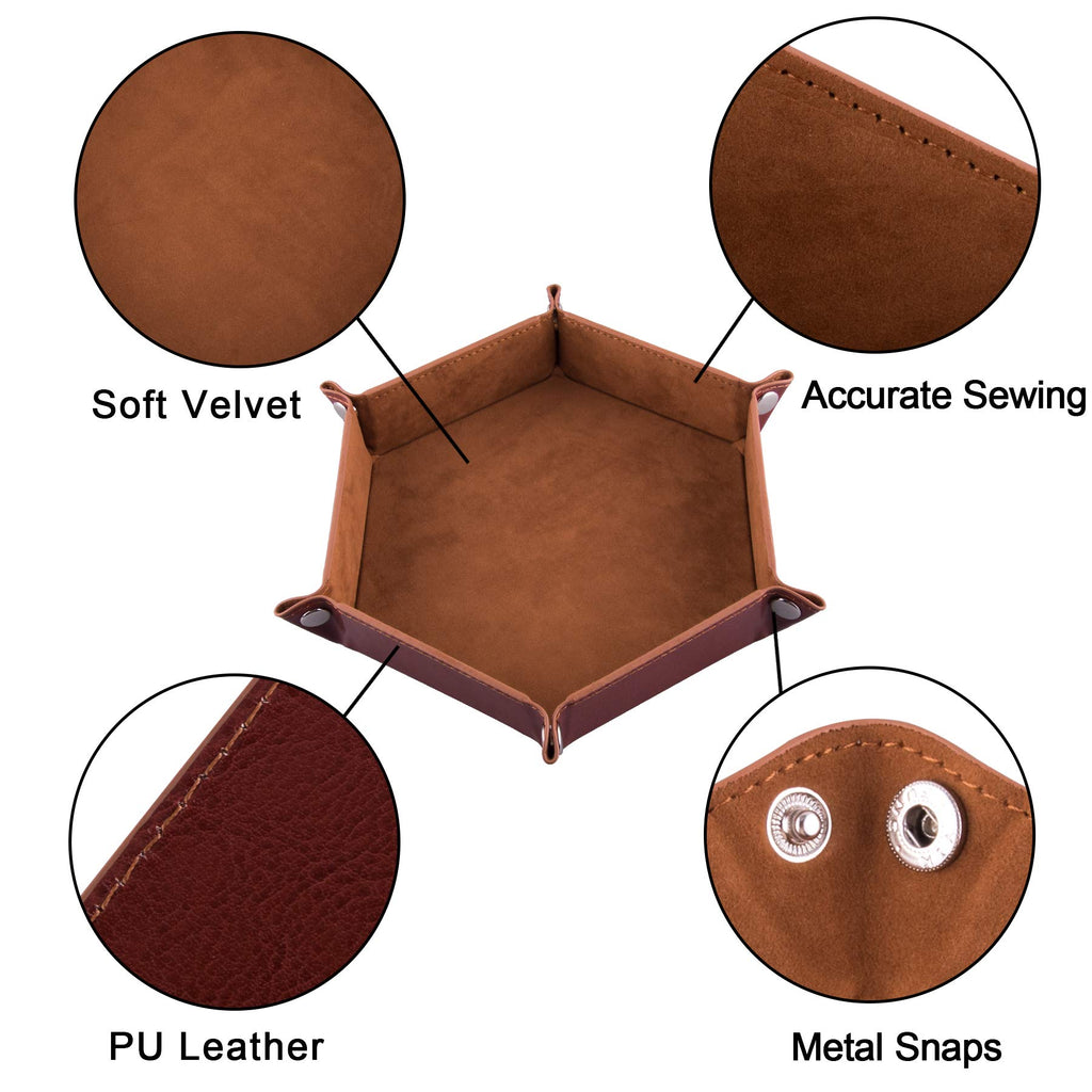 SIQUK 4-Pack Hexagonal Folding Dice Trays (Gray, Camel, Red, Black) – PU Leather & Velvet Lined for D&D RPG