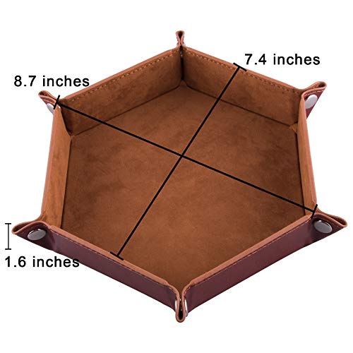 SIQUK 4-Pack Hexagonal Folding Dice Trays (Gray, Camel, Red, Black) – PU Leather & Velvet Lined for D&D RPG